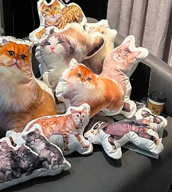 A variety of personalized dog pillows featuring realistic custom images of different dog breeds, perfect for pet lovers. Custom dog pillow designs in different shapes and sizes.