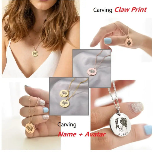 Engraved dog memorial necklace with custom pet avatar and name carving, perfect gift for honoring your beloved dog – Dog Memorial Gifts