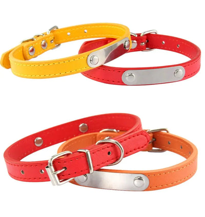 Custom Cat Collar in red, orange, and yellow with customizable metal nameplate for pet identification. Stylish, durable design for cats of all sizes.